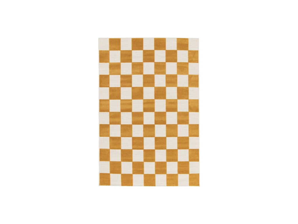 Gaelle - Tapis Poils Ras - Motif Damier - Jaune