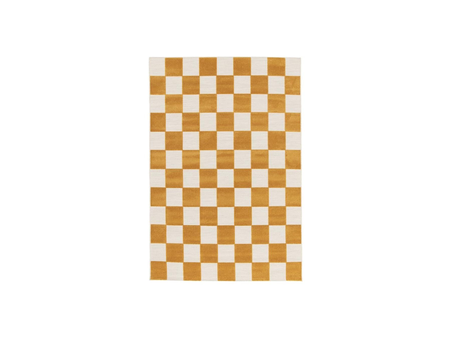 Gaelle - Tapis Poils Ras - Motif Damier - Jaune