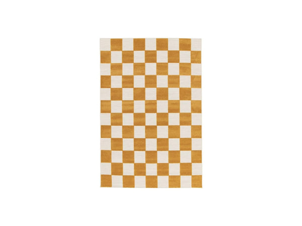 Gaelle - Tapis Poils Ras - Motif Damier - Jaune