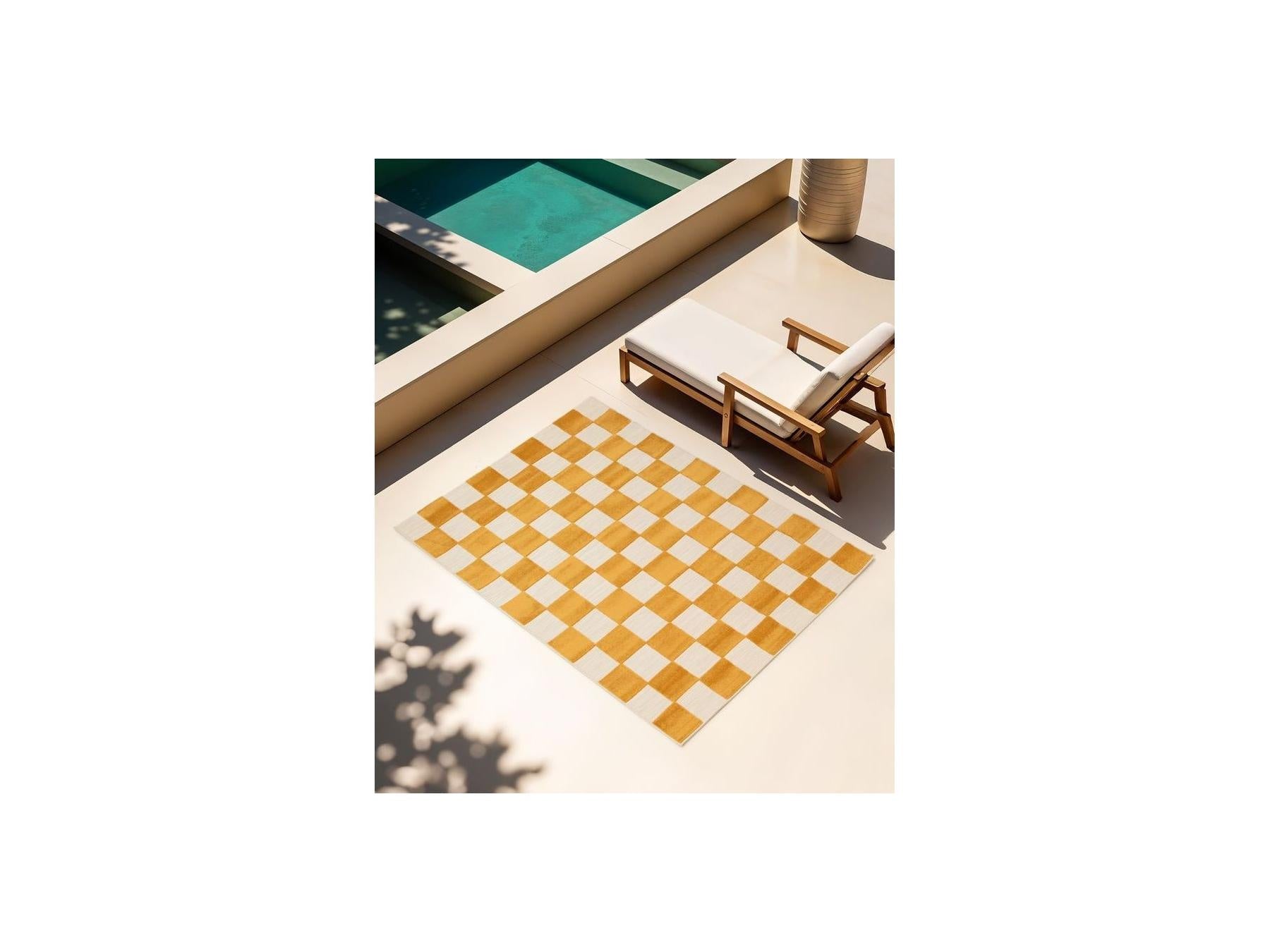 Gaelle - Tapis Poils Ras - Motif Damier - Jaune