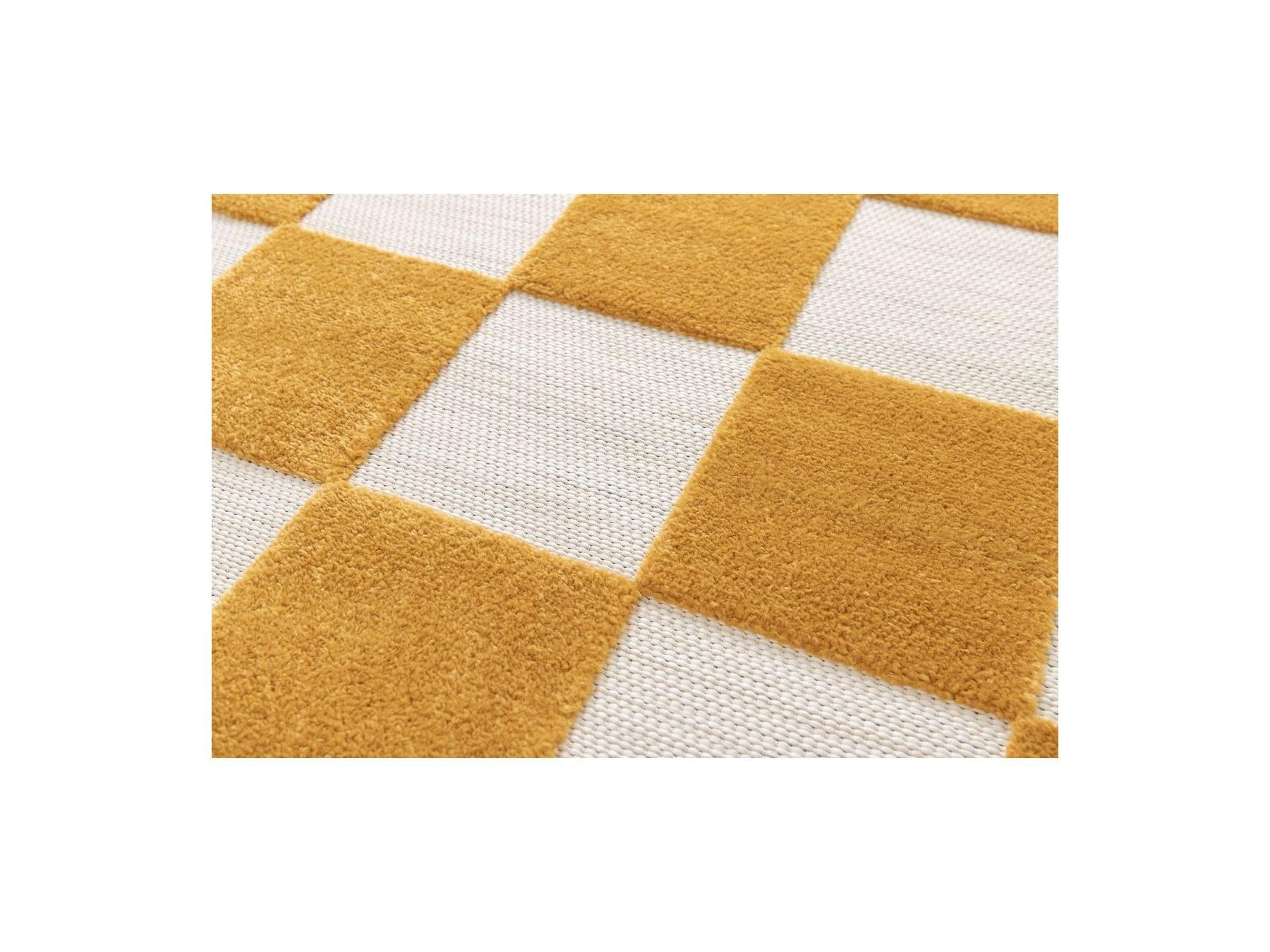 Gaelle - Tapis Poils Ras - Motif Damier - Jaune