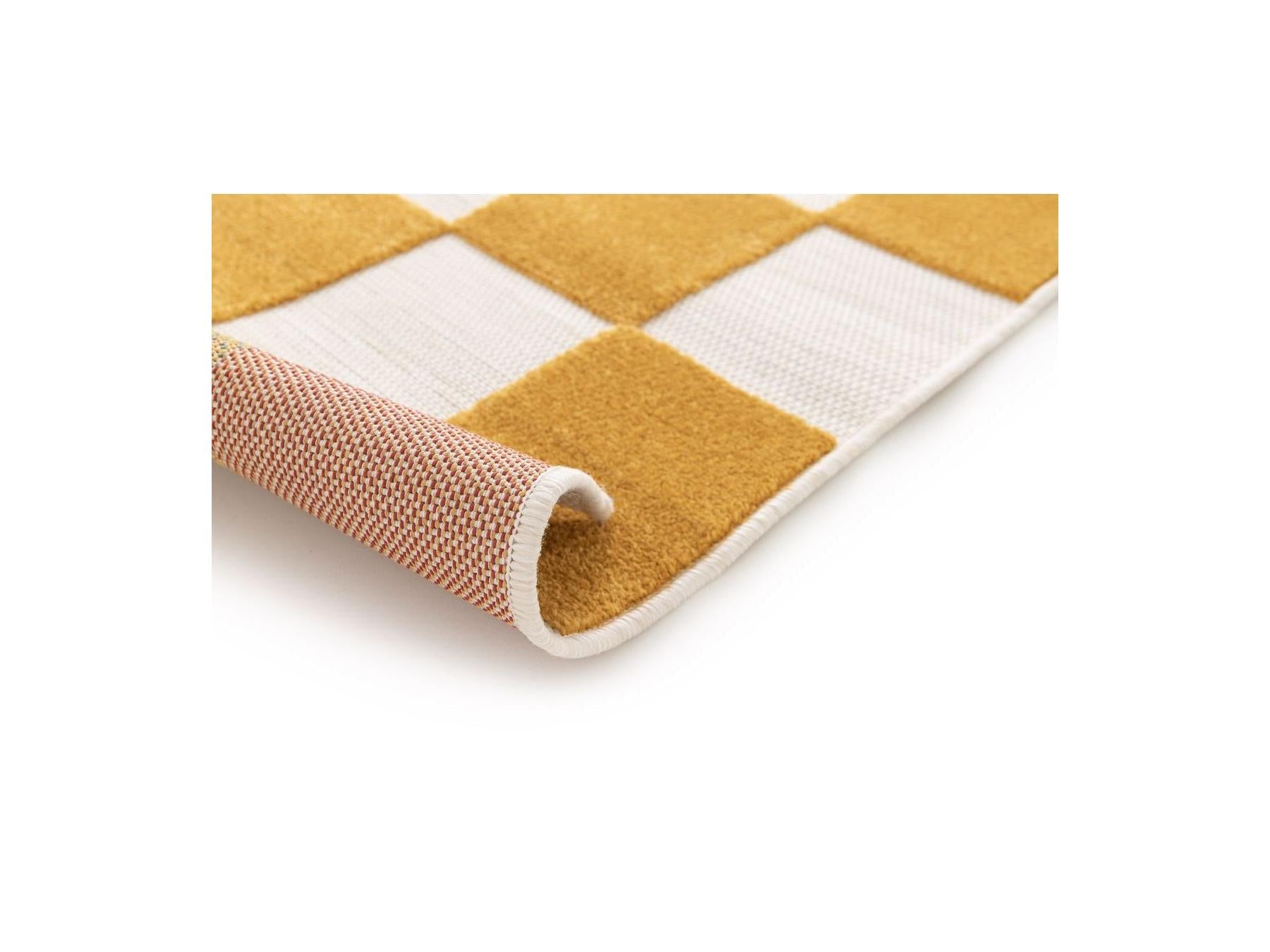 Gaelle - Tapis Poils Ras - Motif Damier - Jaune