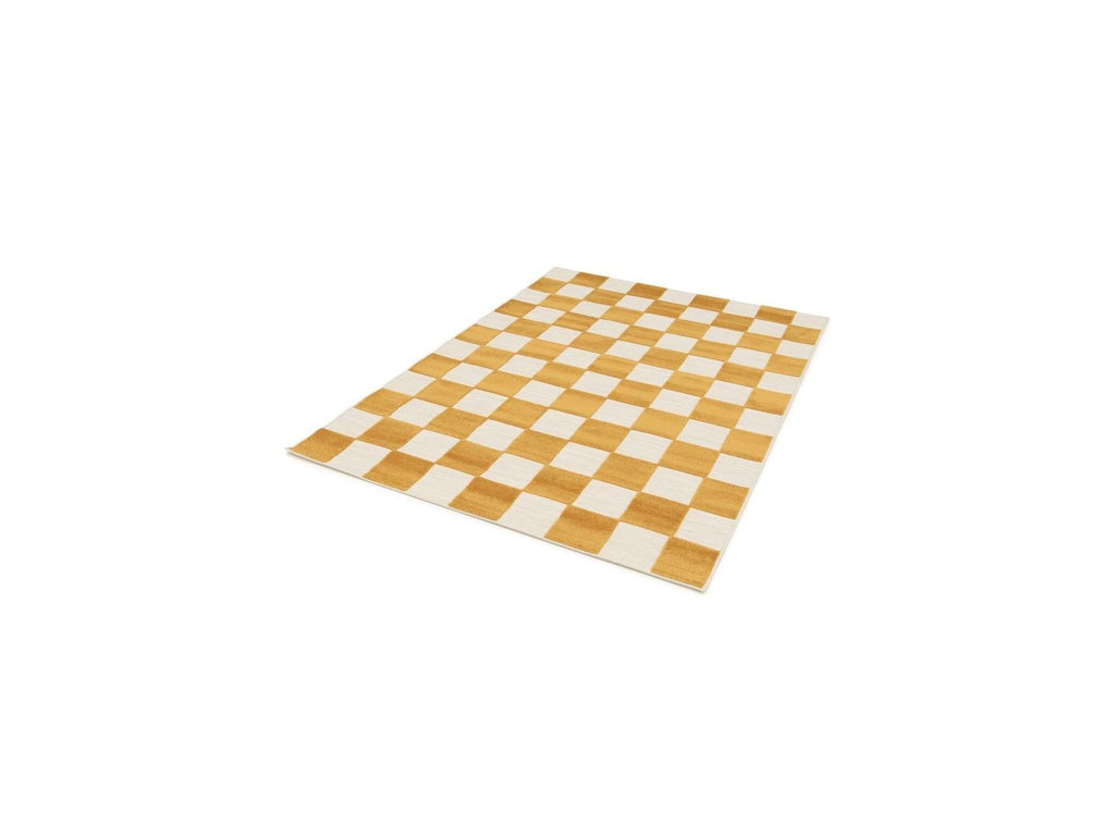 Gaelle - Tapis Poils Ras - Motif Damier - Jaune