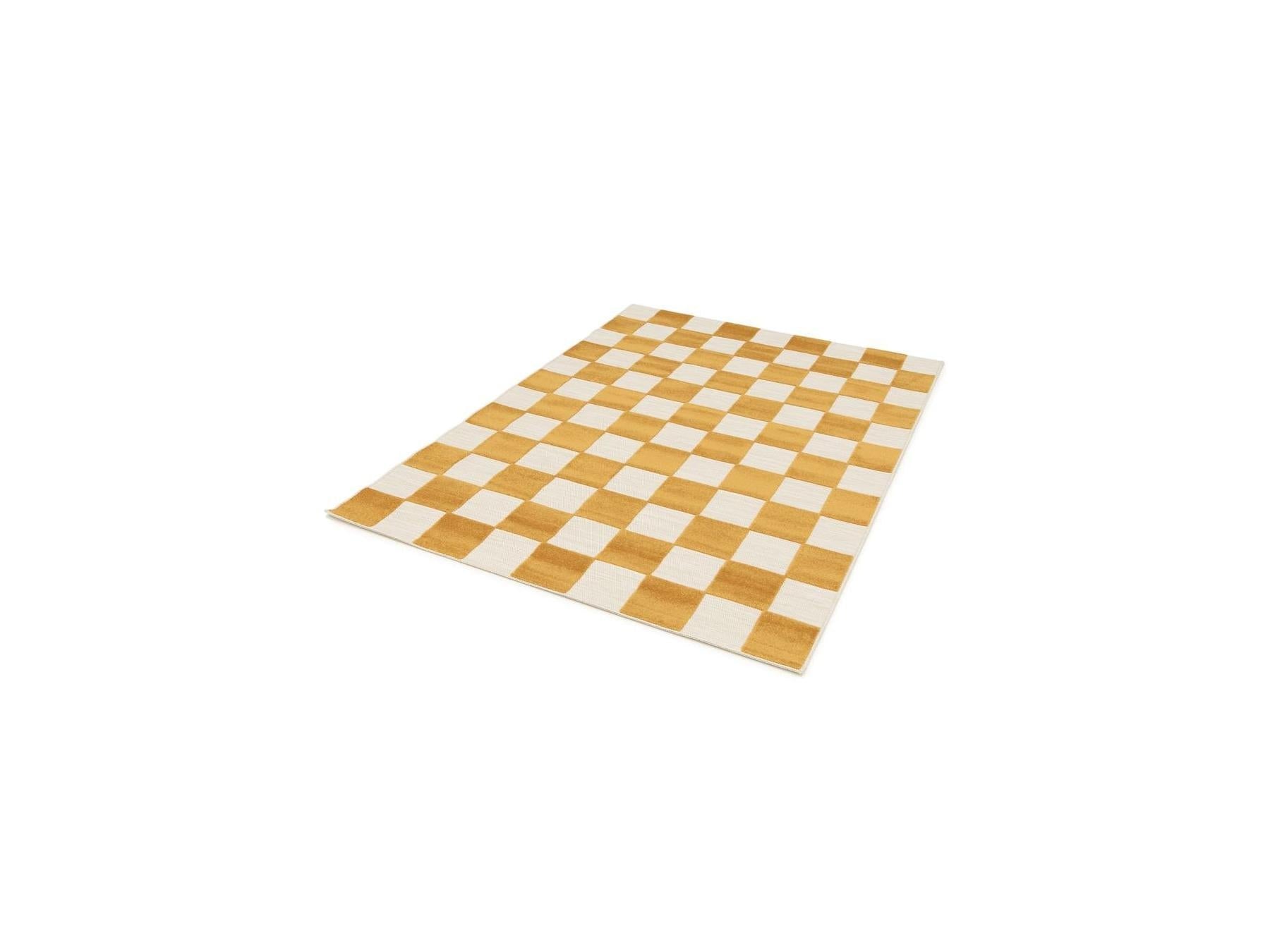 Gaelle - Tapis Poils Ras - Motif Damier - Jaune