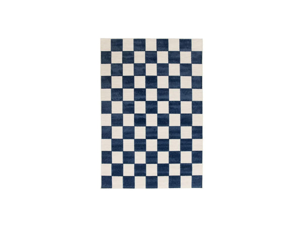 Gaelle - Tapis Poils Ras - Motif Damier - Bleu