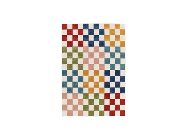 Gabrielle - Tapis Poils Ras - Motif Damier - Multicolore
