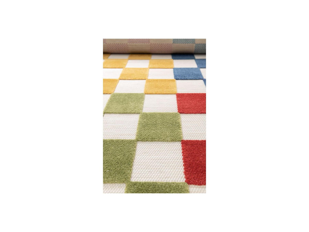 Gabrielle - Tapis Poils Ras - Motif Damier - Multicolore