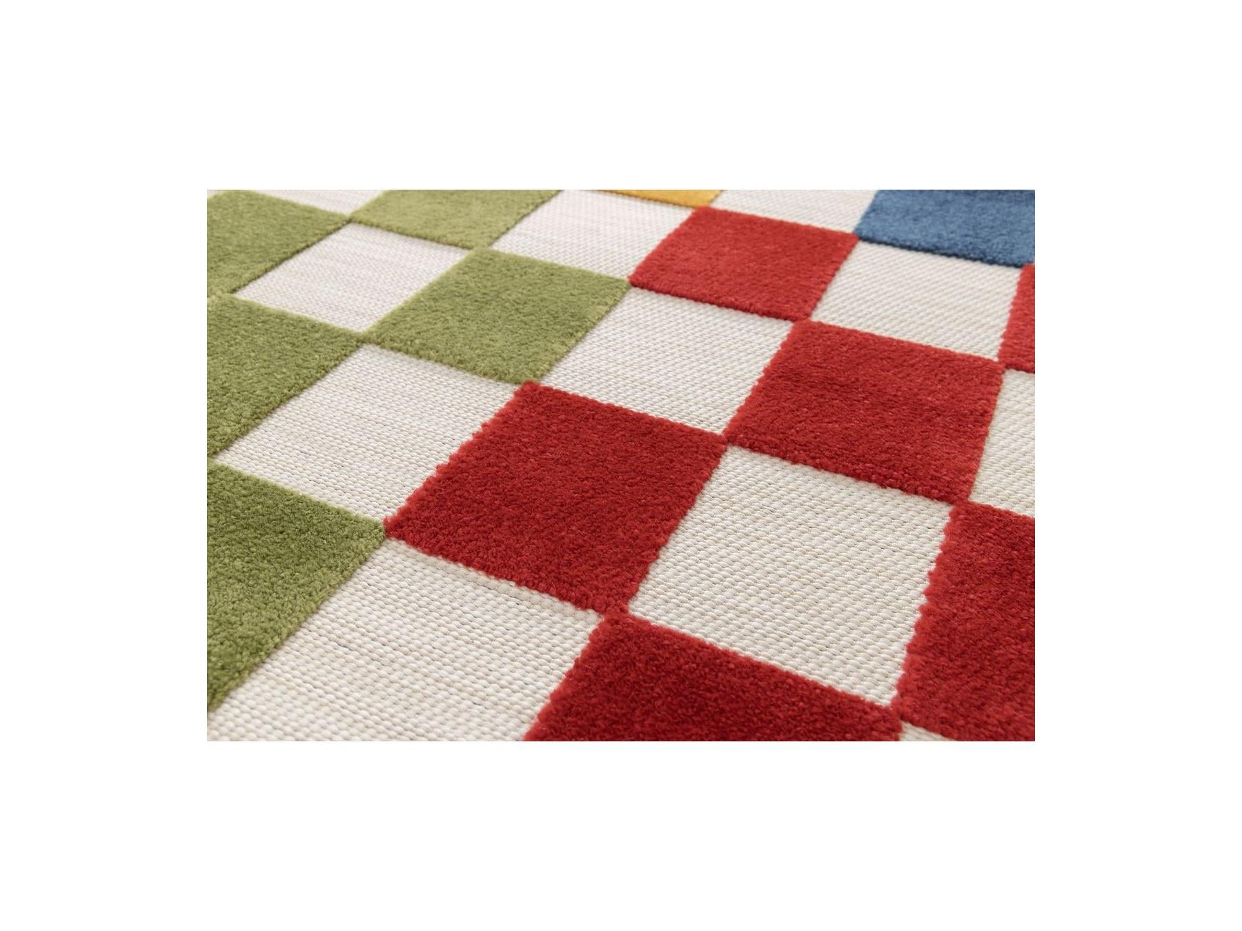 Gabrielle - Tapis Poils Ras - Motif Damier - Multicolore