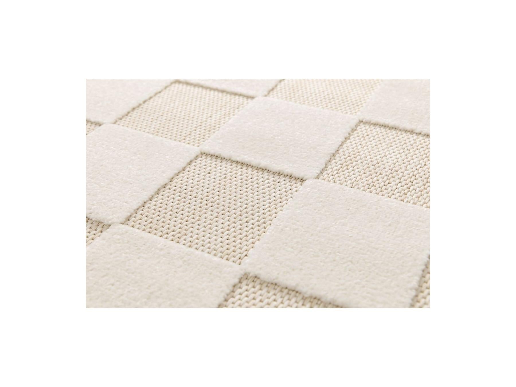 Gabrielle - Tapis Poils Ras - Motif Damier - Blanc