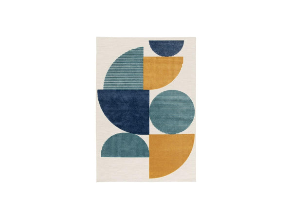 Eloi - Tapis Poils Ras - Motif Abstrait - Bleu