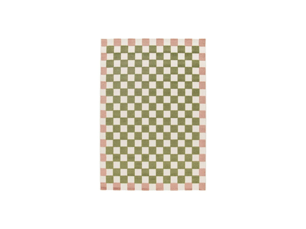 Myrlie - Tapis Poils Ras - Motif Damier - Vert