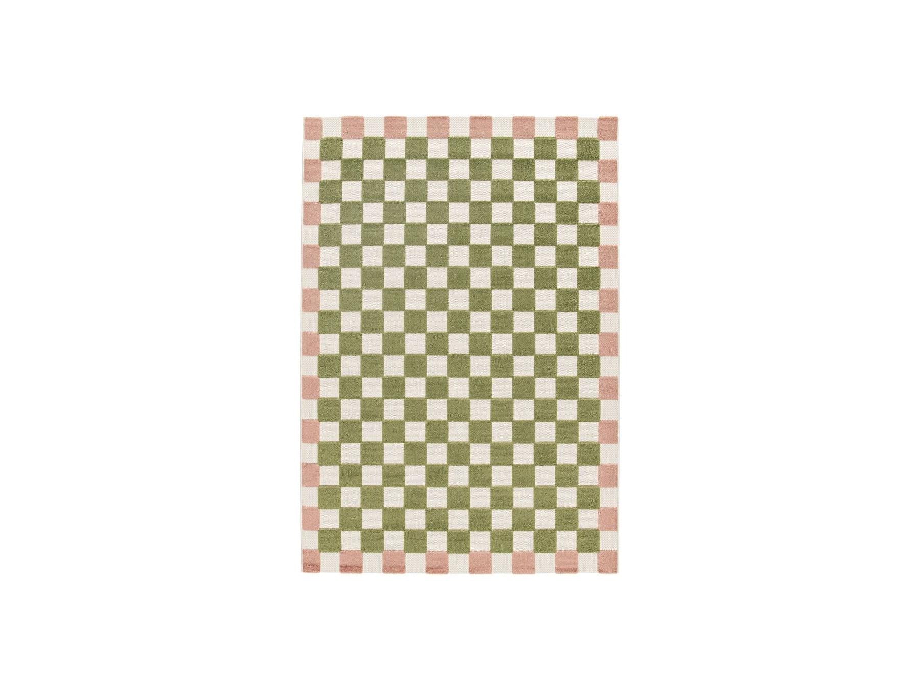 Myrlie - Tapis Poils Ras - Motif Damier - Vert