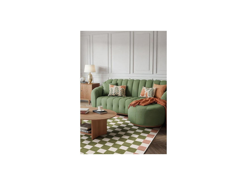 Myrlie - Tapis Poils Ras - Motif Damier - Vert