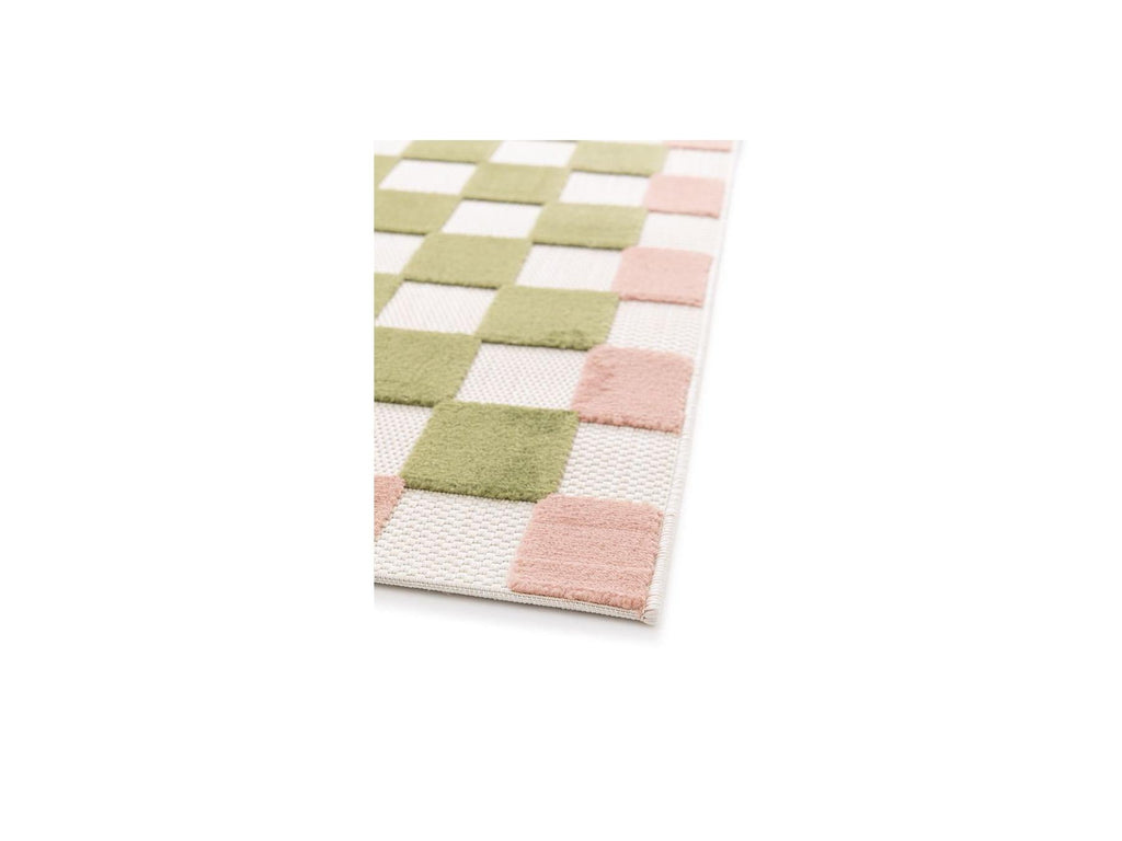 Myrlie - Tapis Poils Ras - Motif Damier - Vert
