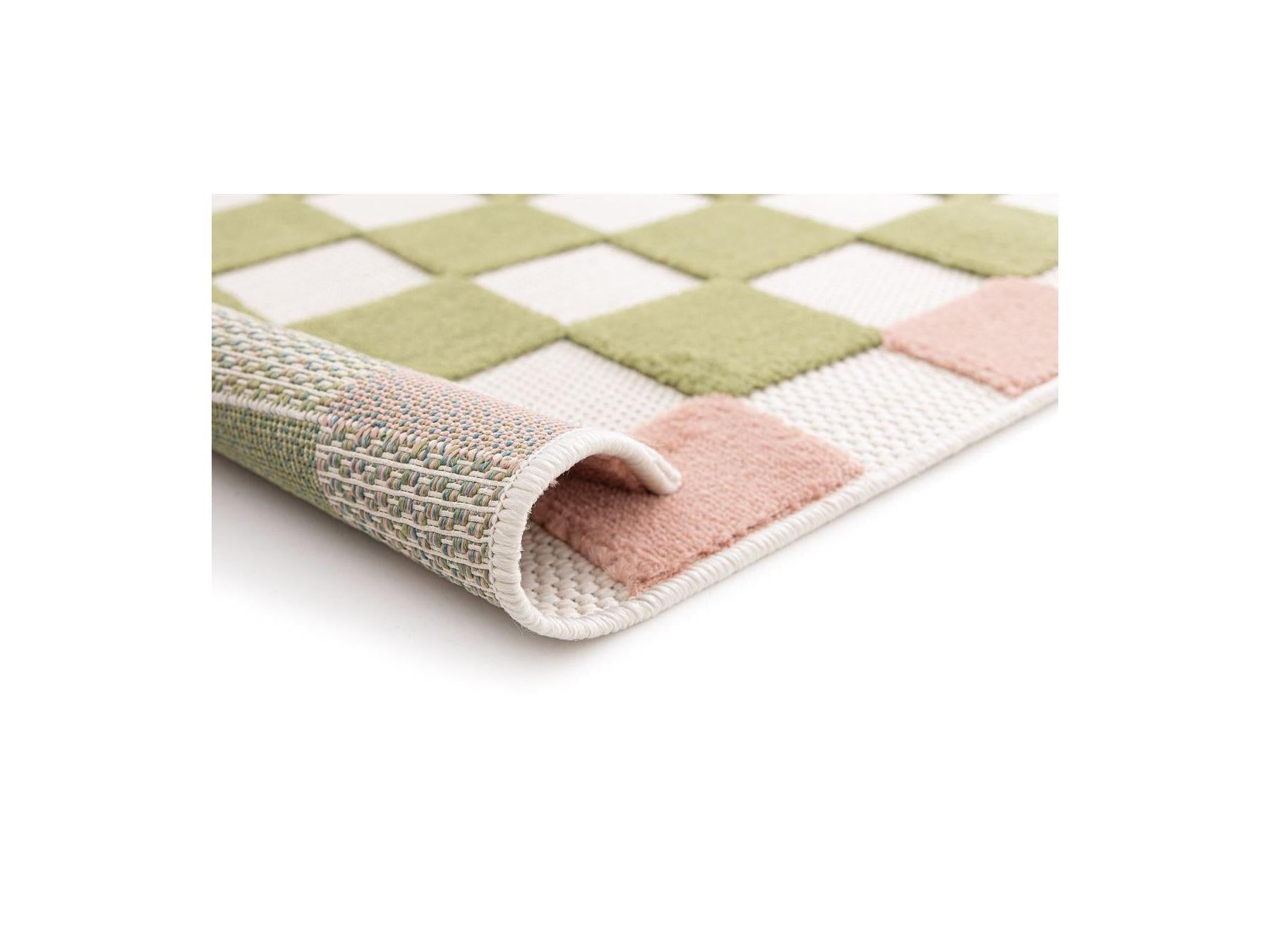 Myrlie - Tapis Poils Ras - Motif Damier - Vert