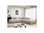 Jana - Canapé D'Angle Fixe Modulable Avec Têtières - Tissu Texturé Avec 2 Chauffeuses, 1 Angle Et 2 Poufs - Réversible