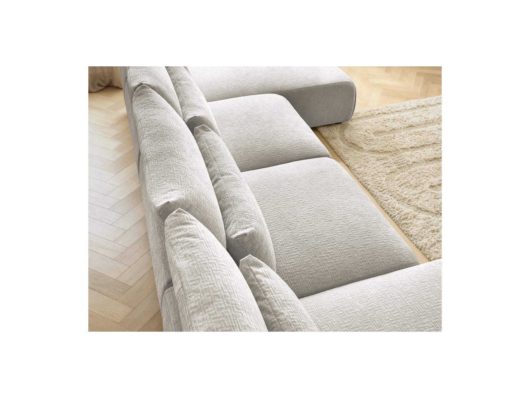 Jana - Canapé Panoramique Fixe Modulable Avec Têtières - Tissu Texturé Avec 2 Méridiennes Et 2 Chauffeuses