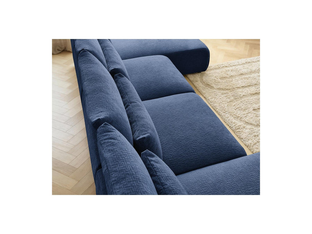 Jana - Canapé Panoramique Fixe Modulable Avec Têtières - Tissu Texturé Avec 2 Méridiennes Et 2 Chauffeuses