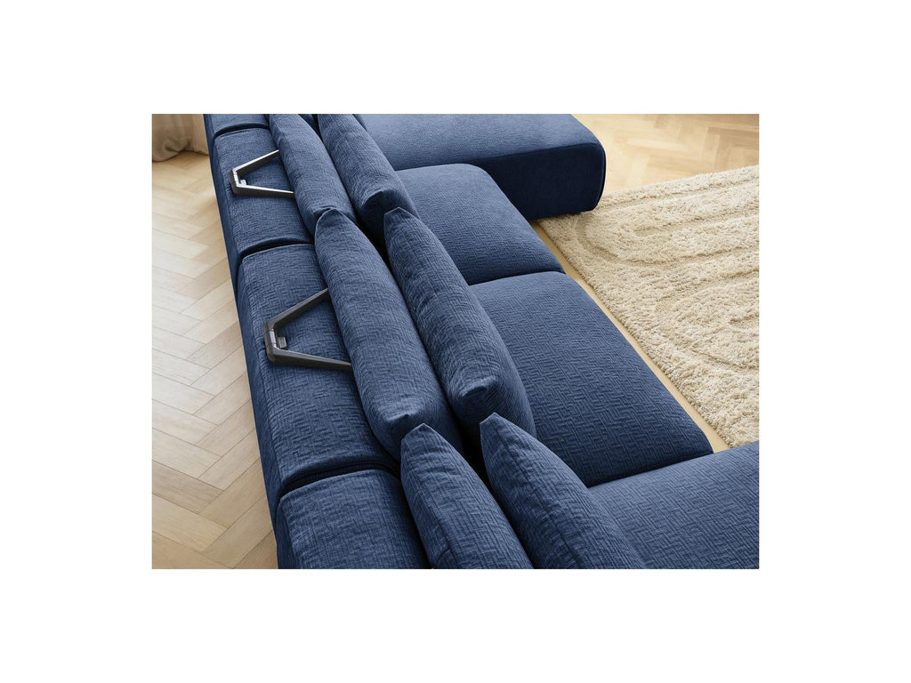 Jana - Canapé Panoramique Fixe Modulable Avec Têtières - Tissu Texturé Avec 2 Méridiennes Et 2 Chauffeuses