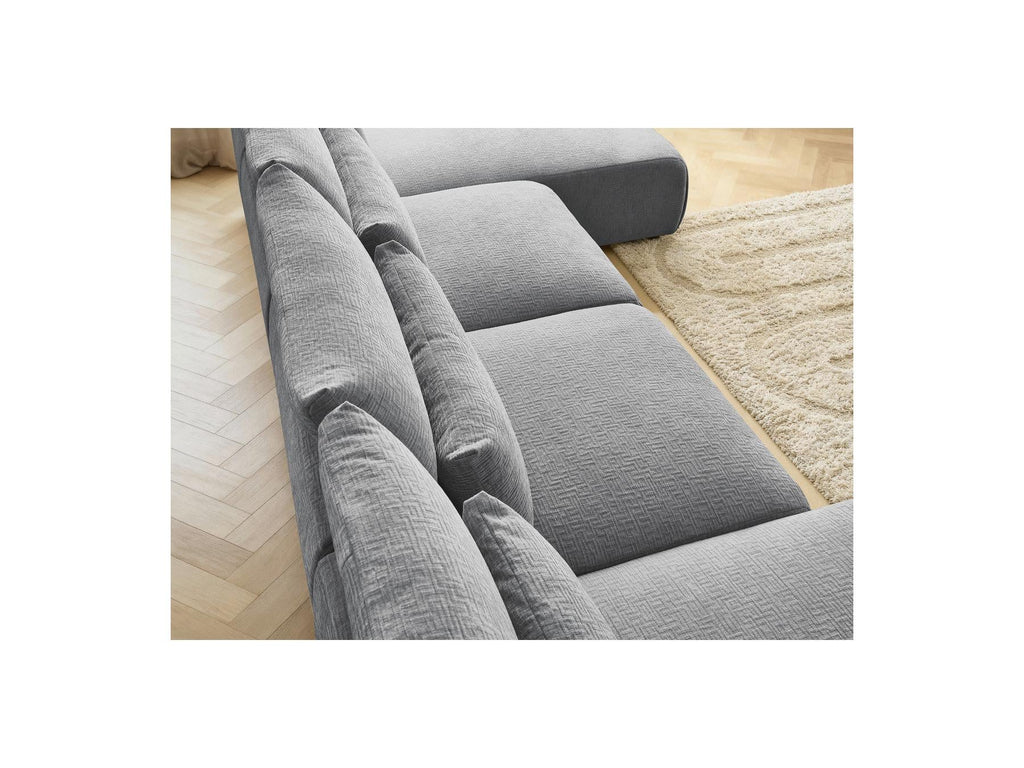 Jana - Canapé Panoramique Fixe Modulable Avec Têtières - Tissu Texturé Avec 2 Méridiennes Et 2 Chauffeuses