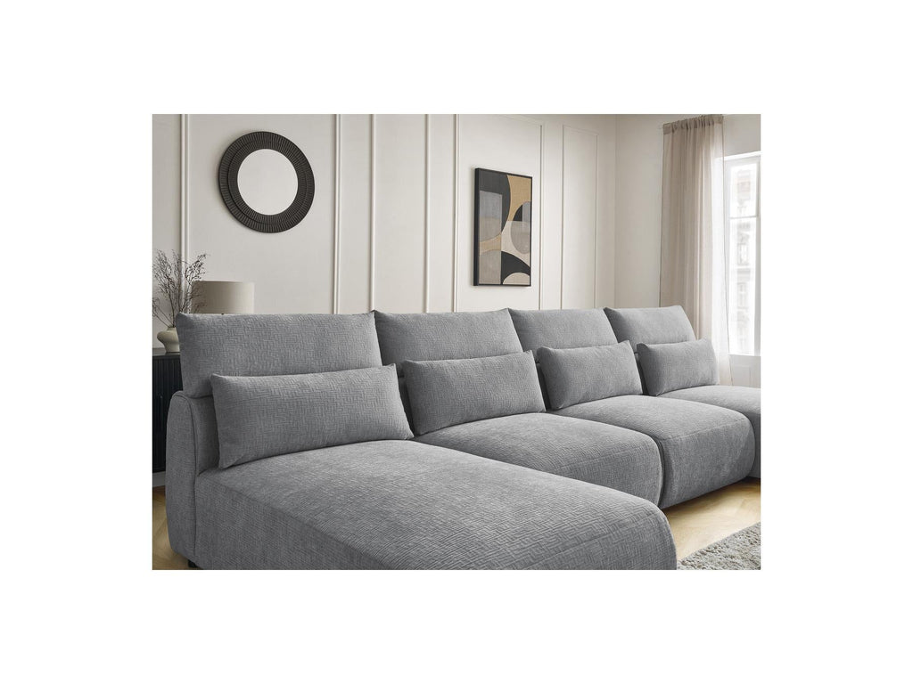 Jana - Canapé Panoramique Fixe Modulable Avec Têtières - Tissu Texturé Avec 2 Méridiennes Et 2 Chauffeuses