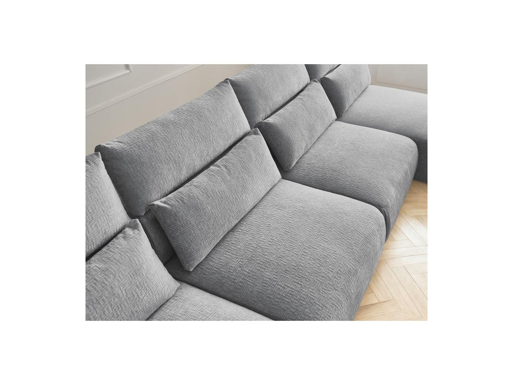 Jana - Canapé Panoramique Fixe Modulable Avec Têtières - Tissu Texturé Avec 2 Méridiennes Et 2 Chauffeuses