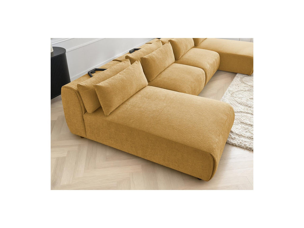 Jana - Canapé Panoramique Fixe Modulable Avec Têtières - Tissu Texturé Avec 2 Méridiennes Et 2 Chauffeuses