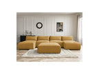 Jana - Canapé Panoramique Fixe Modulable Avec Têtières - Tissu Texturé Avec 2 Méridiennes, 2 Chauffeuses Et 1 Grand Pouf