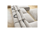 Jana - Canapé Panoramique Fixe Modulable Avec Têtières - Tissu Texturé Avec 2 Méridiennes, 2 Chauffeuses Et 1 Petit Pouf