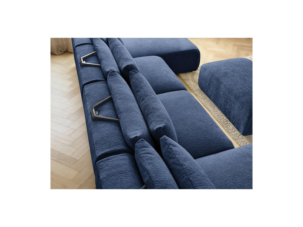 Jana - Canapé Panoramique Fixe Modulable Avec Têtières - Tissu Texturé Avec 2 Méridiennes, 2 Chauffeuses Et 1 Petit Pouf