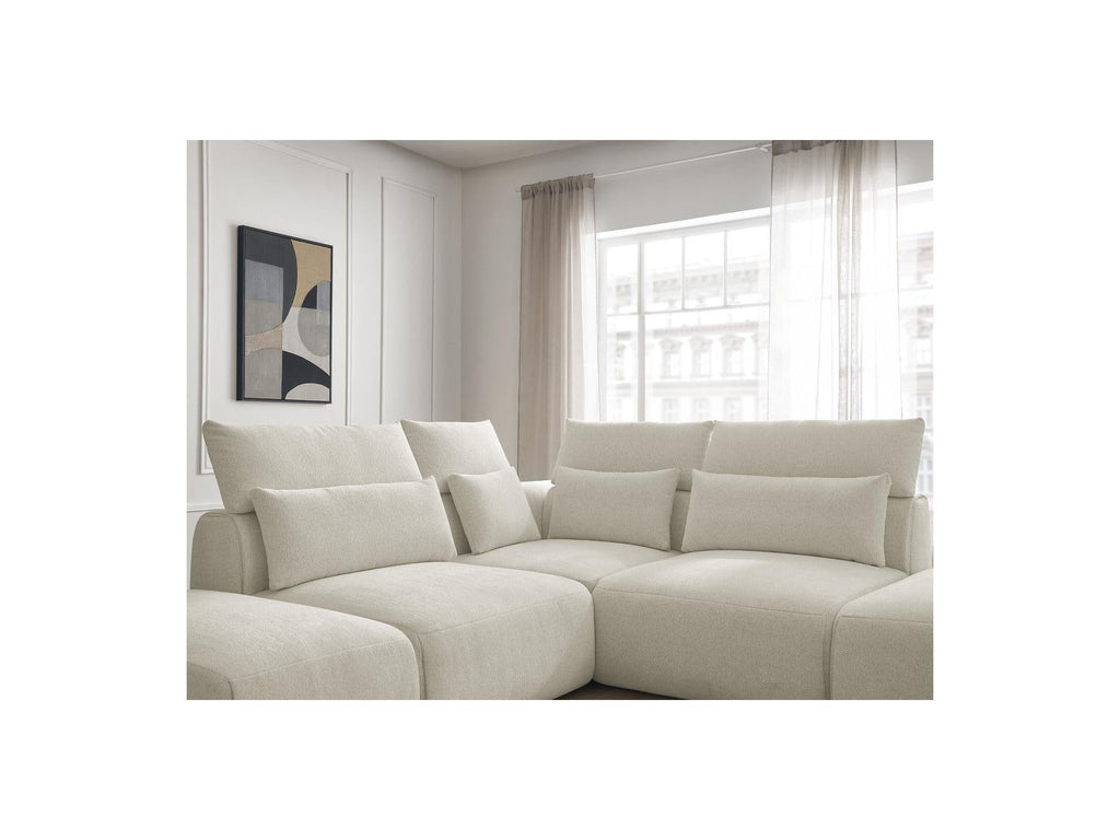 Jana - Canapé D'Angle Fixe Modulable Avec Têtières - Tissu Chiné Avec 2 Chauffeuses, 1 Angle Et 2 Poufs - Réversible