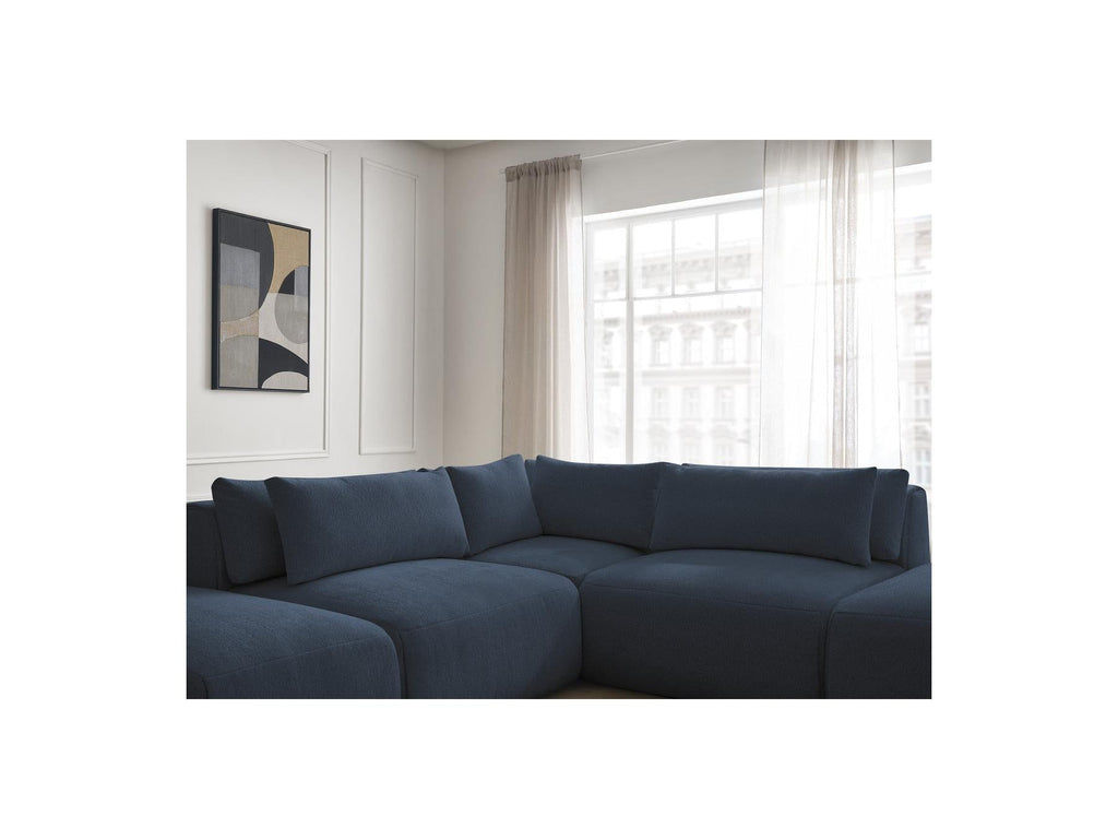 Jana - Canapé D'Angle Fixe Modulable Avec Têtières - Tissu Chiné Avec 2 Chauffeuses, 1 Angle Et 2 Poufs - Réversible