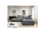 Jana - Canapé D'Angle Fixe Modulable Avec Têtières - Tissu Chiné Avec 2 Chauffeuses, 1 Angle Et 2 Poufs - Réversible