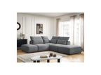Jana - Canapé D'Angle Fixe Modulable Avec Têtières - Tissu Chiné Avec 2 Chauffeuses, 1 Angle Et 2 Poufs - Réversible