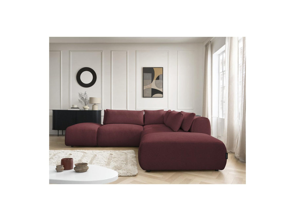 Jana - Canapé D'Angle Fixe Modulable Avec Têtières - Tissu Chiné Avec 2 Chauffeuses, 1 Angle Et 2 Poufs - Réversible