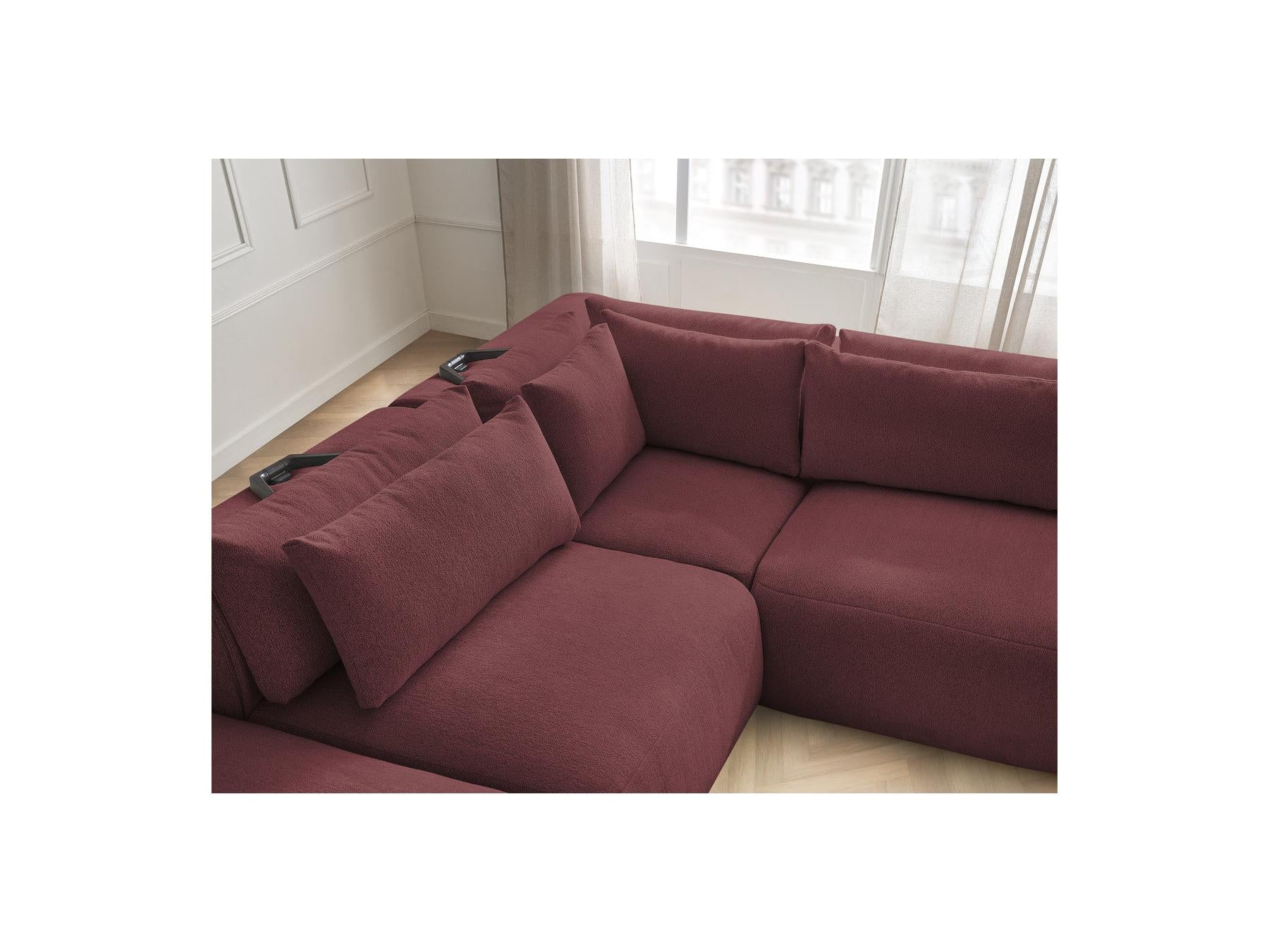 Jana - Canapé D'Angle Fixe Modulable Avec Têtières - Tissu Chiné Avec 2 Chauffeuses, 1 Angle Et 2 Poufs - Réversible