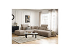 Jana - Canapé D'Angle Fixe Modulable Avec Têtières - Tissu Chiné Avec 2 Chauffeuses, 1 Angle Et 2 Poufs - Réversible
