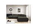 Jana - Canapé D'Angle Fixe Modulable Avec Têtières - Tissu Chiné Avec 2 Chauffeuses, 1 Angle Et 2 Poufs - Réversible