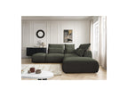 Jana - Canapé D'Angle Fixe Modulable Avec Têtières - Tissu Chiné Avec 2 Chauffeuses, 1 Angle Et 2 Poufs - Réversible