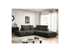 Jana - Canapé D'Angle Fixe Modulable Avec Têtières - Tissu Chiné Avec 2 Chauffeuses, 1 Angle Et 2 Poufs - Réversible