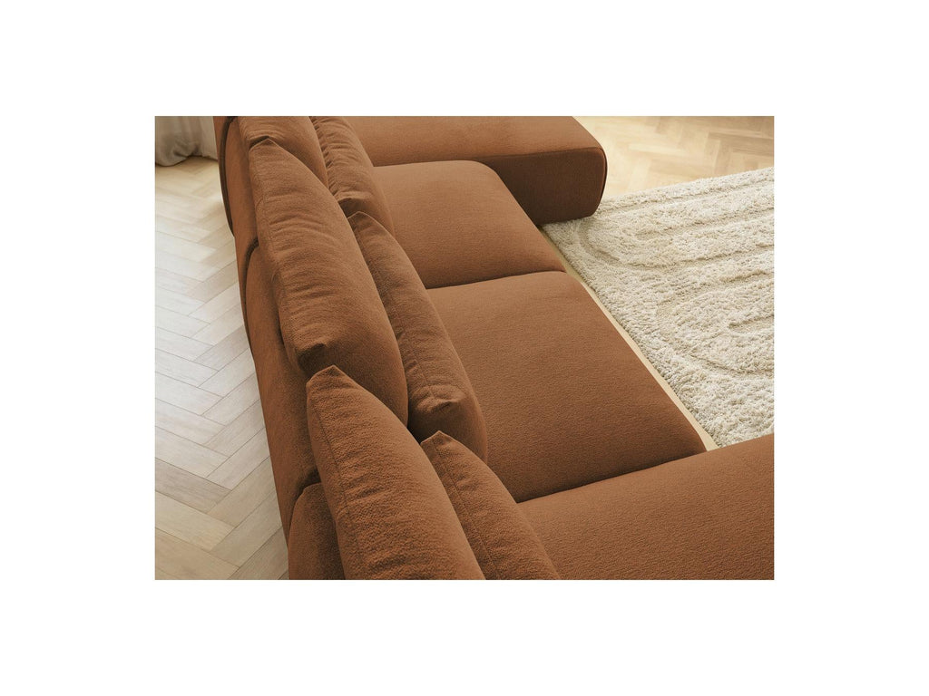 Jana - Canapé Panoramique Fixe Modulable Avec Têtières - Tissu Chiné Avec 2 Méridiennes Et 2 Chauffeuses