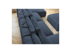 Jana - Canapé Panoramique Fixe Modulable Avec Têtières - Tissu Chiné Avec 2 Méridiennes, 2 Chauffeuses Et 1 Grand Pouf