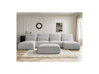 Jana - Canapé Panoramique Fixe Modulable Avec Têtières - Tissu Chiné Avec 2 Méridiennes, 2 Chauffeuses Et 1 Grand Pouf