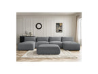 Jana - Canapé Panoramique Fixe Modulable Avec Têtières - Tissu Chiné Avec 2 Méridiennes, 2 Chauffeuses Et 1 Grand Pouf
