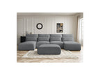 Jana - Canapé Panoramique Fixe Modulable Avec Têtières - Tissu Chiné Avec 2 Méridiennes, 2 Chauffeuses Et 1 Grand Pouf