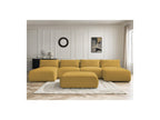 Jana - Canapé Panoramique Fixe Modulable Avec Têtières - Tissu Chiné Avec 2 Méridiennes, 2 Chauffeuses Et 1 Grand Pouf