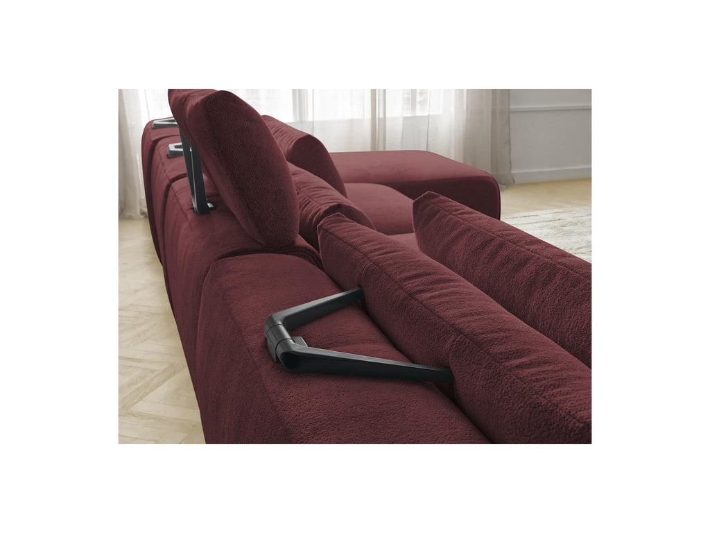 Jana - Canapé Panoramique Fixe Modulable Avec Têtières - Tissu Chiné Avec 2 Méridiennes, 2 Chauffeuses Et 1 Grand Pouf