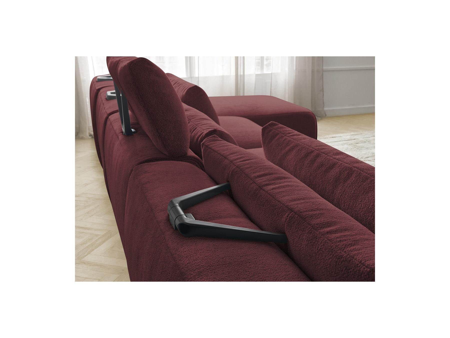 Jana - Canapé Panoramique Fixe Modulable Avec Têtières - Tissu Chiné Avec 2 Méridiennes, 2 Chauffeuses Et 1 Grand Pouf