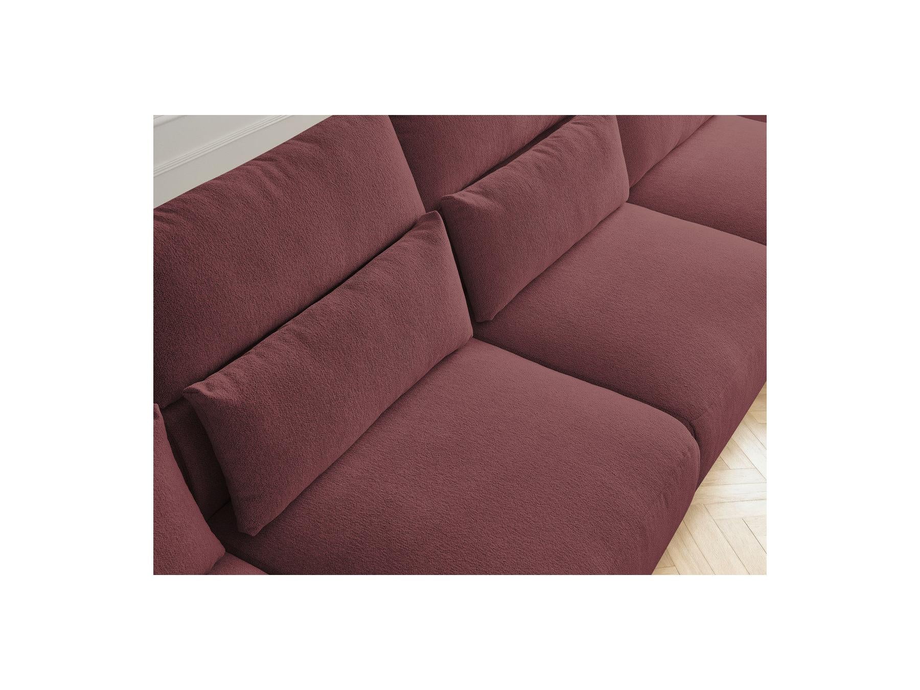 Jana - Canapé Panoramique Fixe Modulable Avec Têtières - Tissu Chiné Avec 2 Méridiennes, 2 Chauffeuses Et 1 Grand Pouf