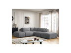 Jana - Canapé D'Angle Fixe Modulable Avec Têtières - Tissu Velours Avec 2 Chauffeuses, 1 Angle Et 2 Poufs - Réversible